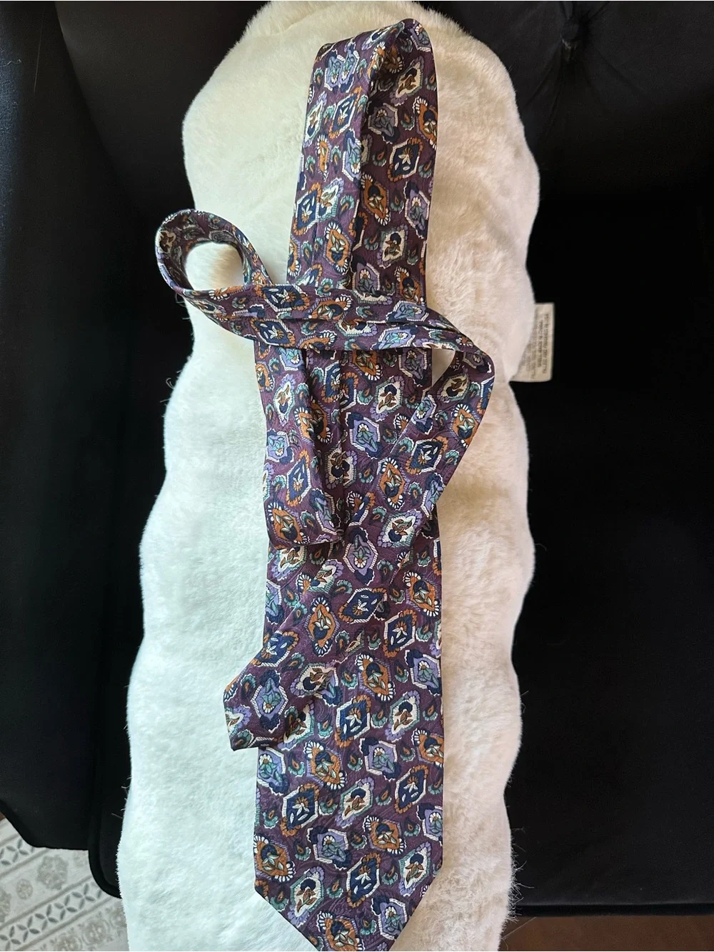 Dior Monsieur Purple Paisley Silk Tie with Teal and Gold Accents